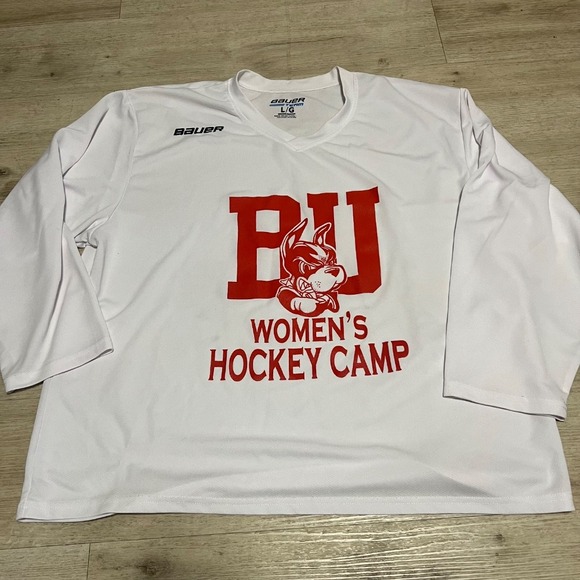BU Boston University‎ Bauer Womens Hockey Camp Jersey White Terriers Sz L - Picture 1 of 8